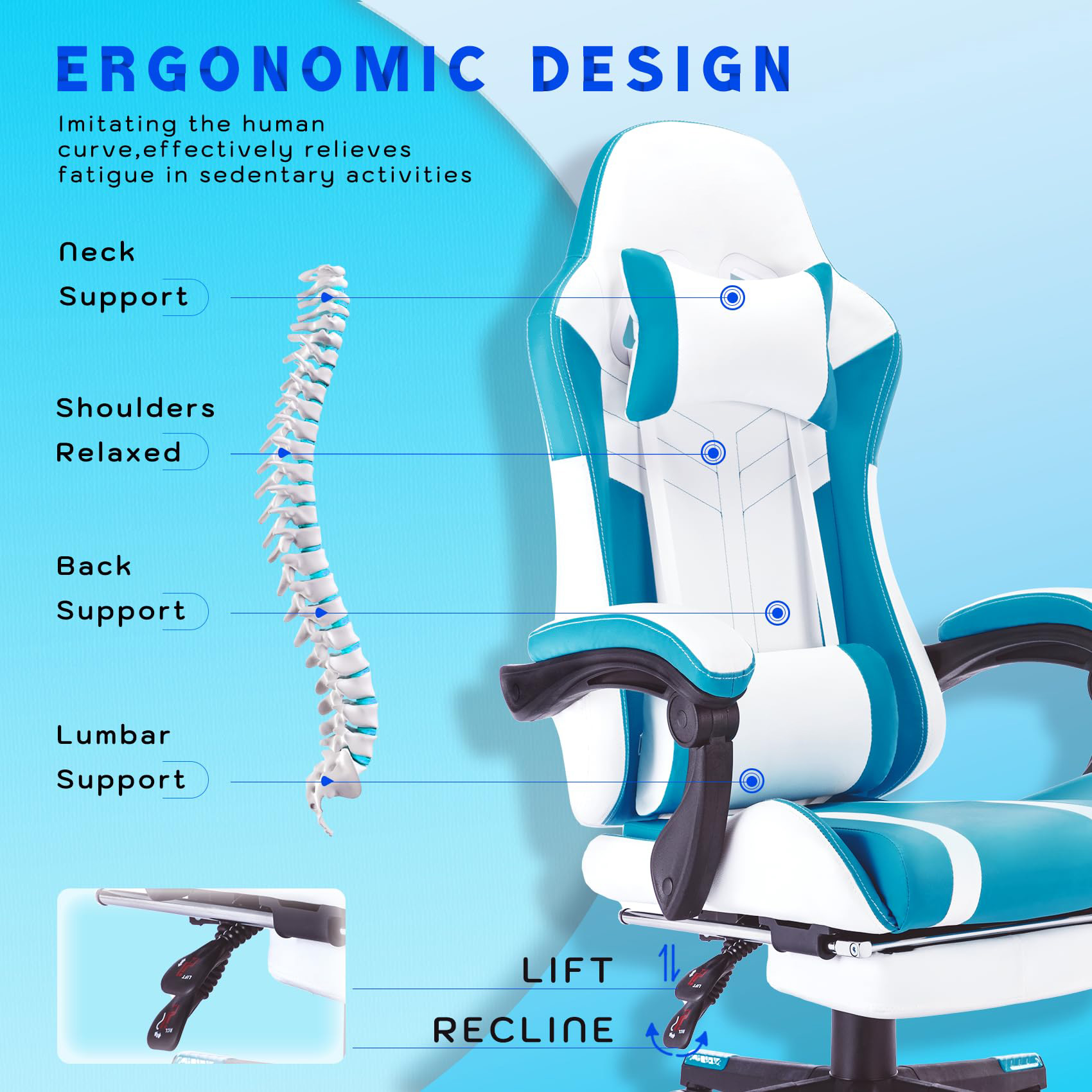 Ergonomic Racing Computer Gaming Chair for Adults Adjustable Height and Swivel Design
