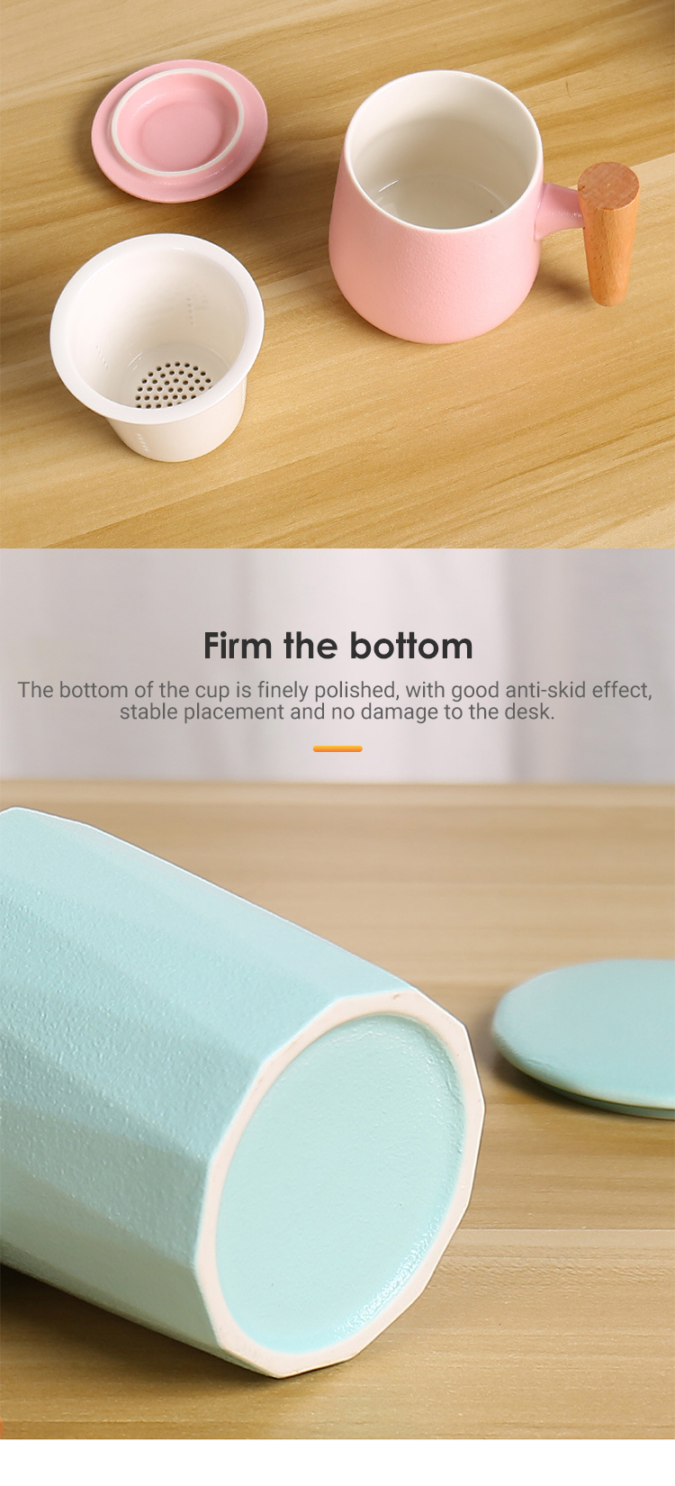 Hot sale wood handles tea cups cups high quality custom gift ceramic coffee cups wood handle coffee mug porcelain mug 30