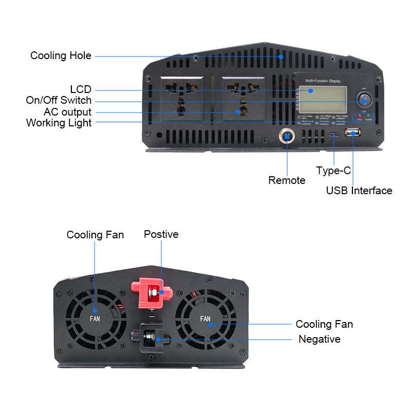 3000W High Frequency Pure Sine Wave Inverter 12V 220V Output Type Single MTS Series