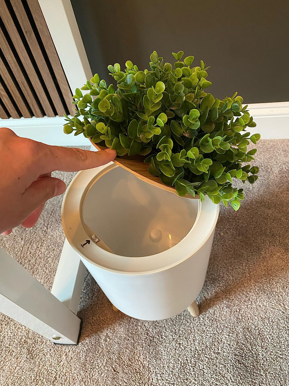 Trash Can Household Push-type Multi-functional Wood Grain Bucket Bathroom Office Paper Basket Garbage Can with Plant Style Lid