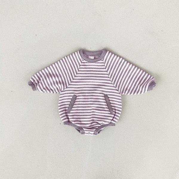 Baby Double Pocket Striped French Terry Newborn Bubble Romper