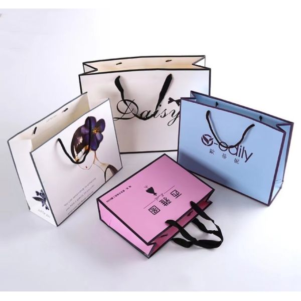 Cosmetics Three Sections Rope Apparel Paper Bag Ivory Board Boutique Packaging Bags