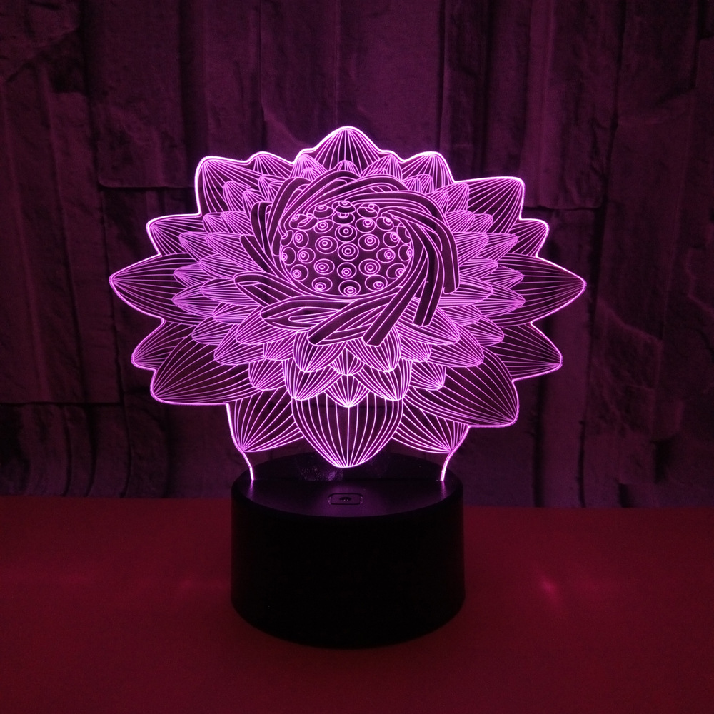 New Lotus flower custom OEM words picture 3D night Light LED Creative gift Desktop Table Lamp