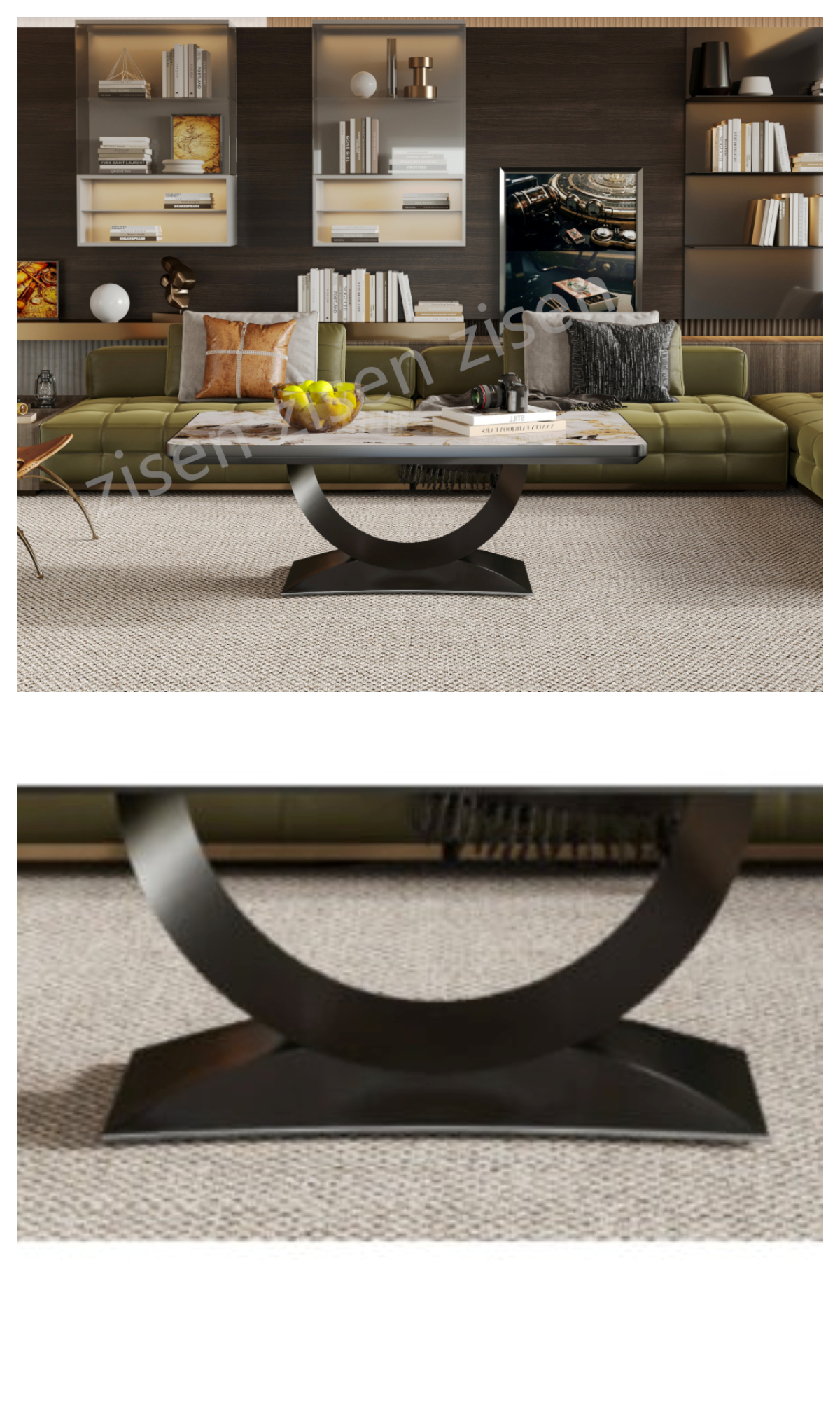 Unique Ceramic Marble Coffee Table , Anti Scratch Stainless Steel Frame Table