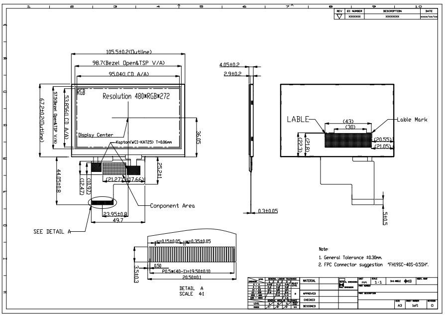 4.3 inch lcd display 480*272 Resolution resistive touch panel