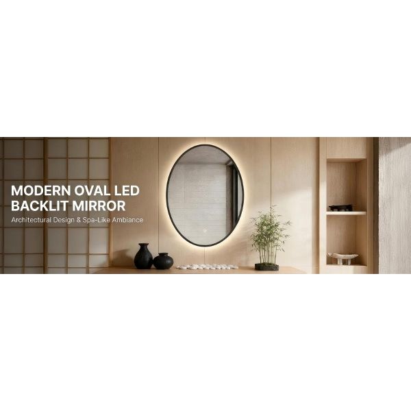 Kingstin Modern Black Frame LED Mirror - Dimmable Backlight Anti-Fog for Bathroom & Dressing Room
