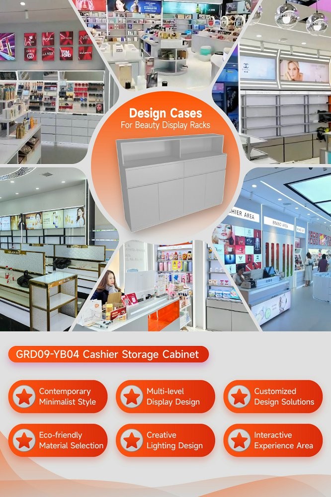 GDR09-YB04 Retail Display Counter with Gray Edging Strip and Space Optimization for Department Stores