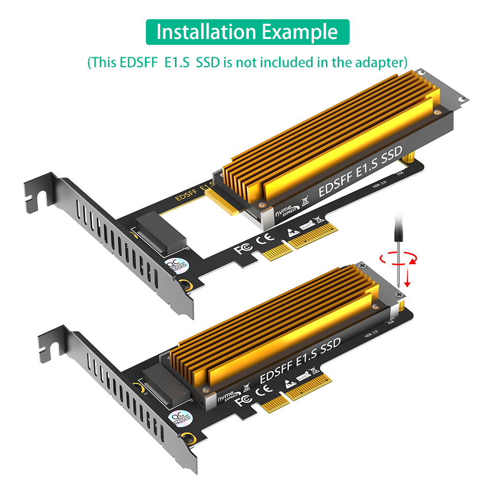 PCI-E 4.0 4X to NVMe Adapter for E1.S SSD 9.5mm 15mm 25mm with Heat Sink