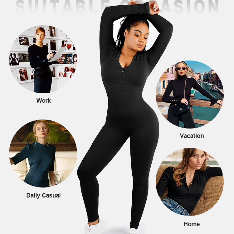 2023 Women Seamless One Piece Long Sleeve Tummy Control Body Shaping Jumpsuit Bodysuit
