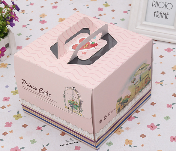 Printing Colorful Square Cake Packaging Box / Container With Die Cutting Handle