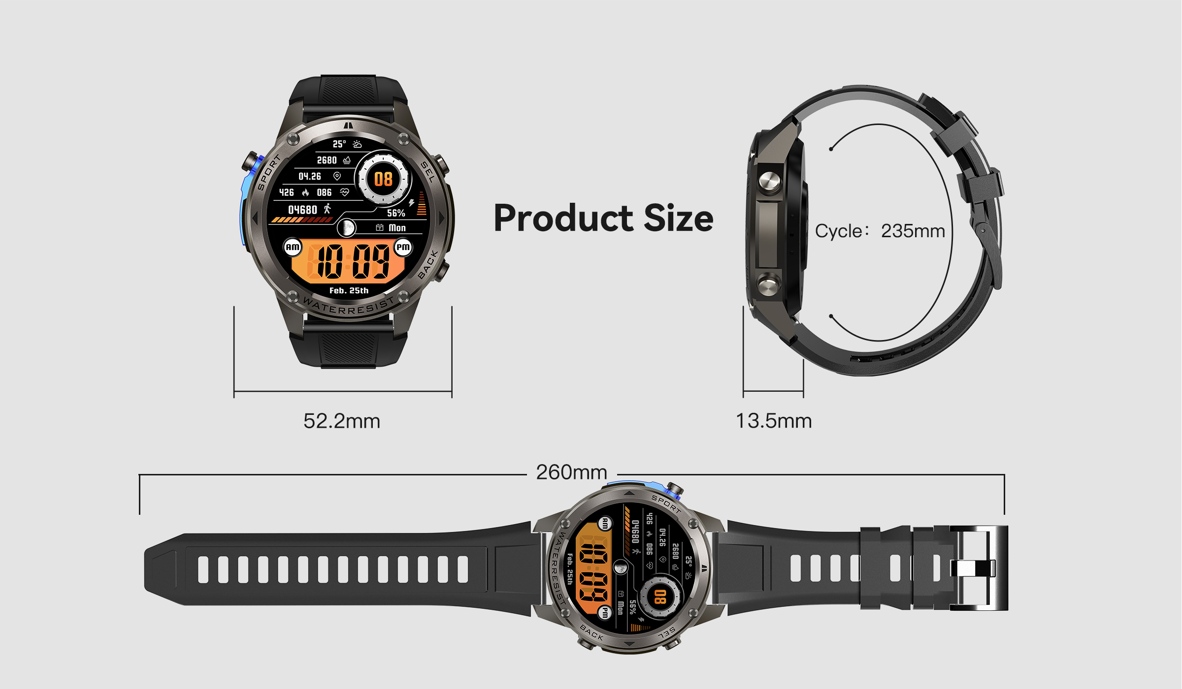 5ATM Waterproof GPS Smart Watch with 1.43" AMOLED Display & ATS3085L Chip