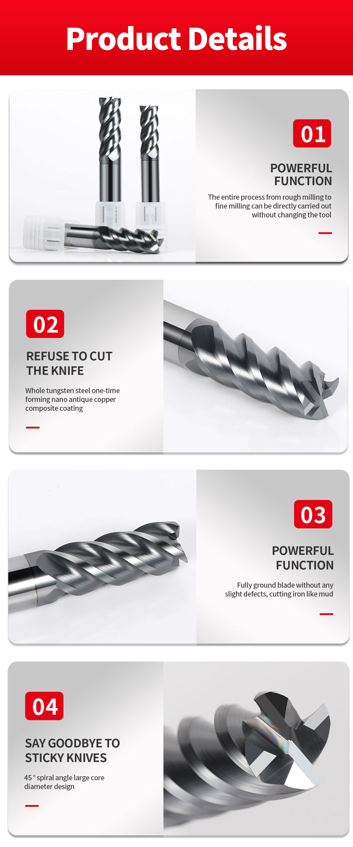 55° Metal Milling Cutters Tungsten End Mill Bits For Metal ODM