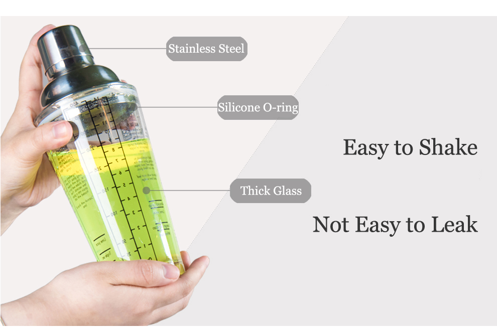 Production Shaker Glass Cocktail Shaker Bottle With Stainless Steel Lid And Degree Scale