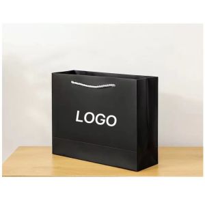 Quality OEM Luxury Black Paper Jewelry Gift Bags 12x16x7cm To 29x22x9cm for sale