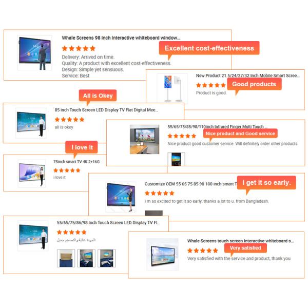 Whale Screen ODM 4K Android OPS 65 Inch Interactive Display Smart Board 75 Inch Touch Screen Monitor Interactive Whiteboard
