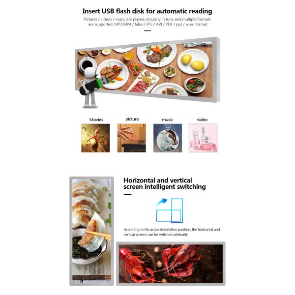 Ceiling Mount Double Sided Stretched Bar LCD For Advertising