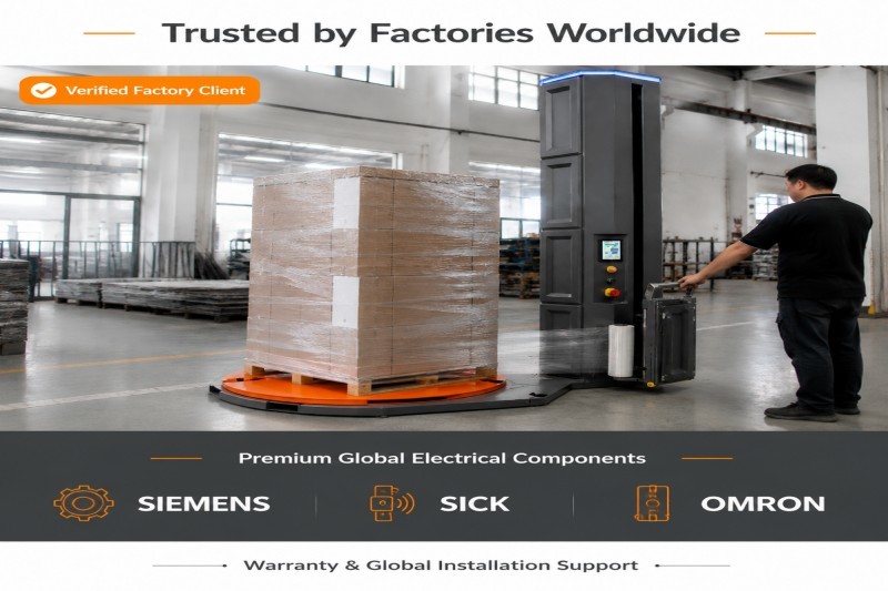 Automatic M Type Turntable Pallet Wrapping Machine For Warehouses / Manufacturing Plants