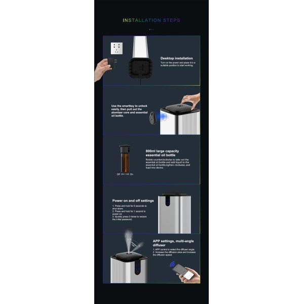 Desktop Aroma Diffuser Machine with Two-Fluid Atomization Bluetooth App Controlled and 800ml Large Capacity