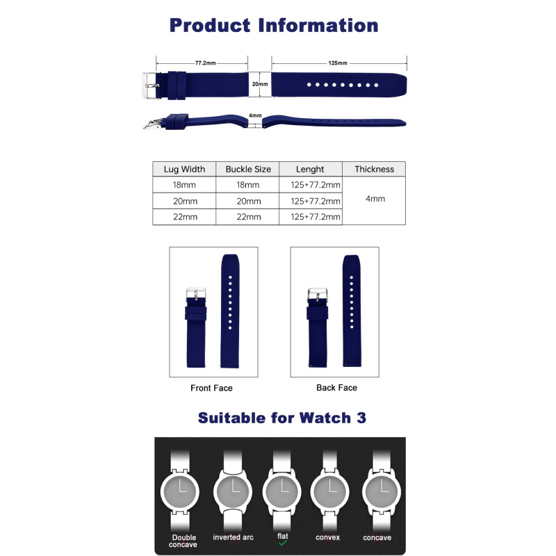 22mm Quick-Release Silicone Strap · Stainless Steel Buckle | Customisable Logo - OEM/ODM