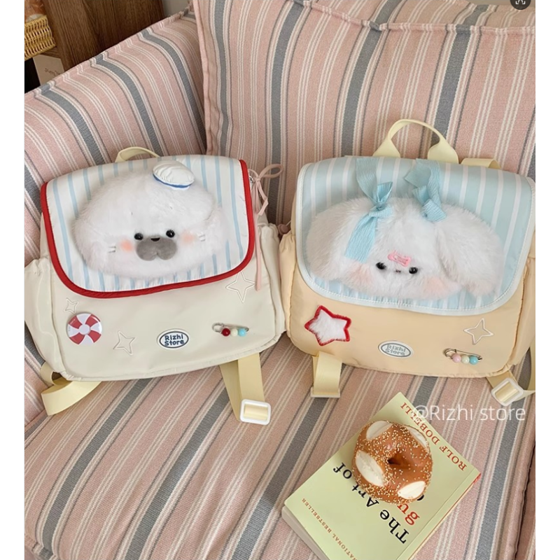 Original children's fun nylon backpack with large capacity, school bag for cute Japanese-style small animals, student backpack
