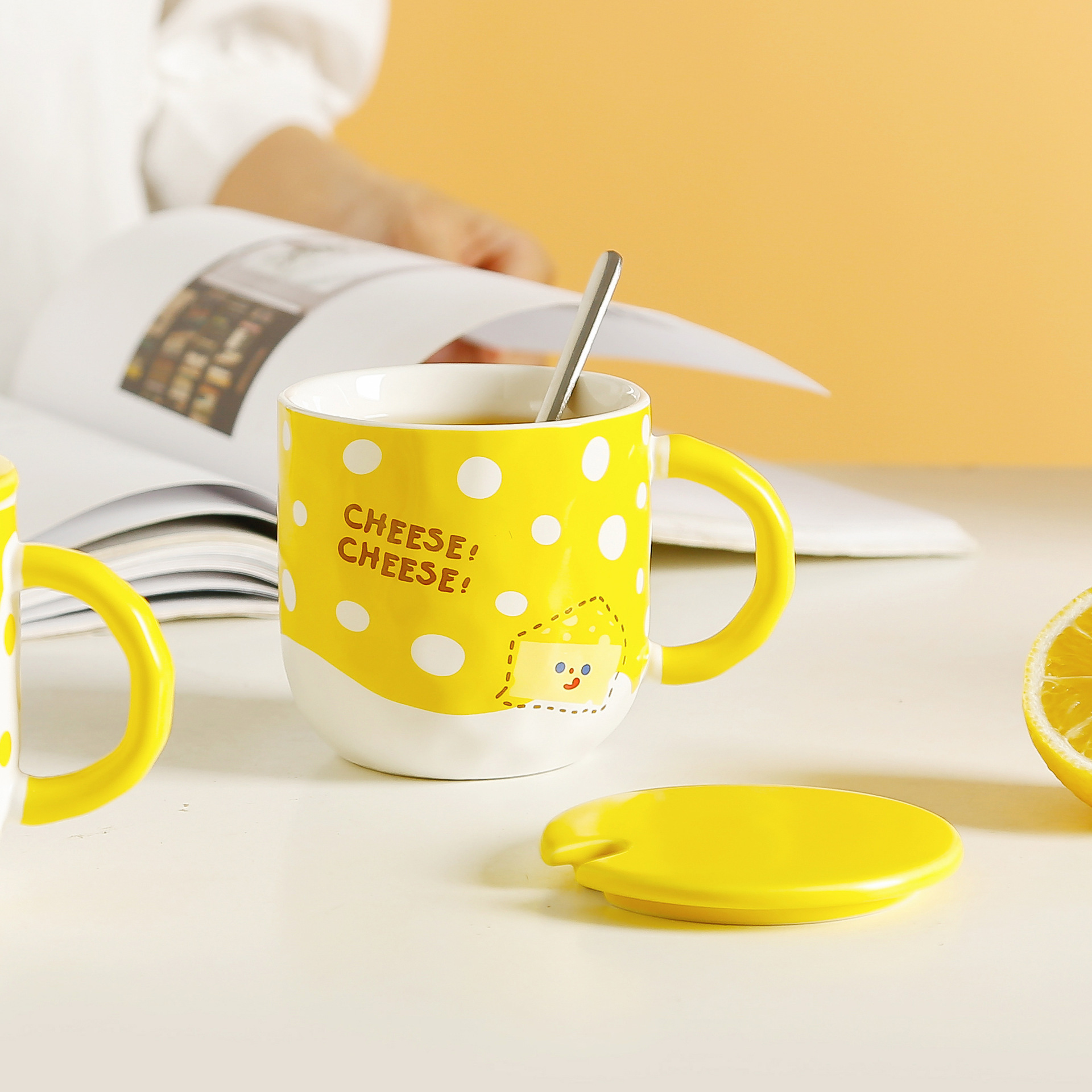 Cute cheese cartoon ceramic cup couple student drinking cup creative flower mug office coffee cup