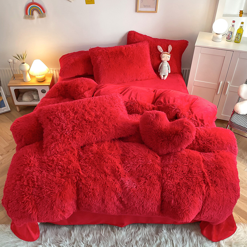 Hot Blue Luxury Shaggy Flanell Mink Velvet Bedding Set for All-Groups in Autumn Winter