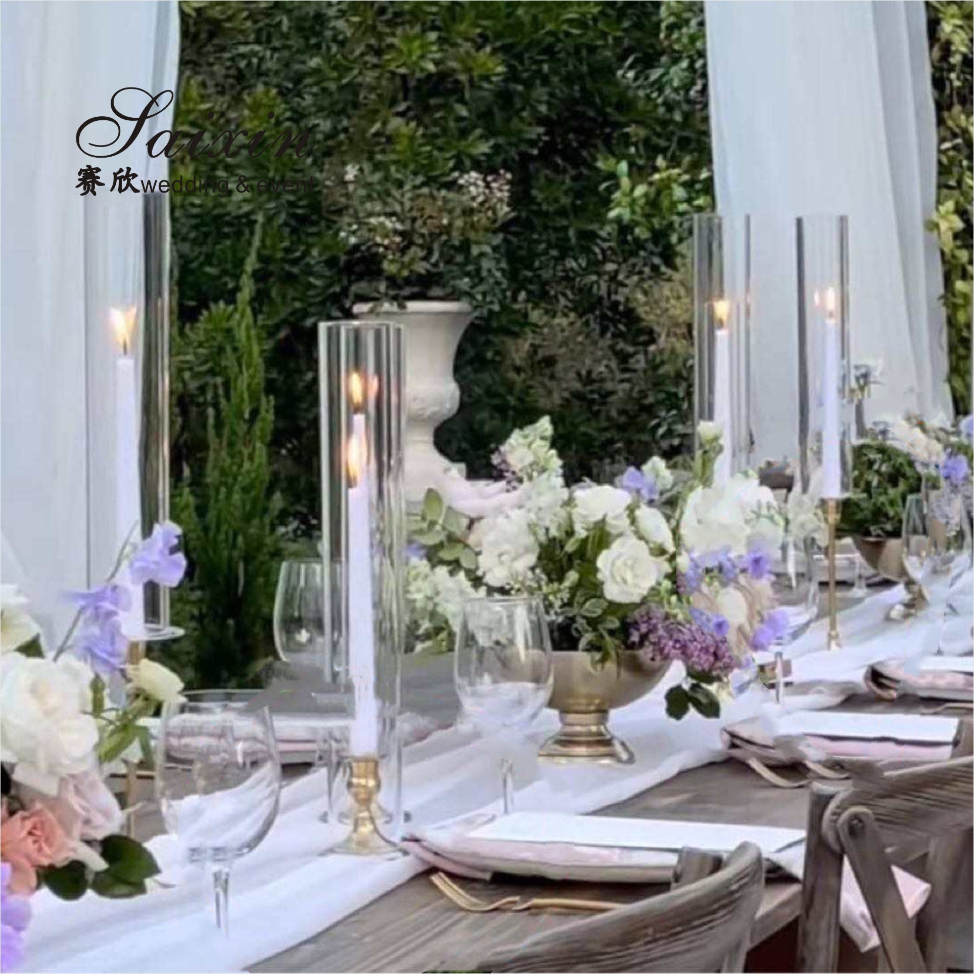 Clear Crystal Taper Wedding Candle Holder Wedding Table Decoration 3pcs Set 29CM