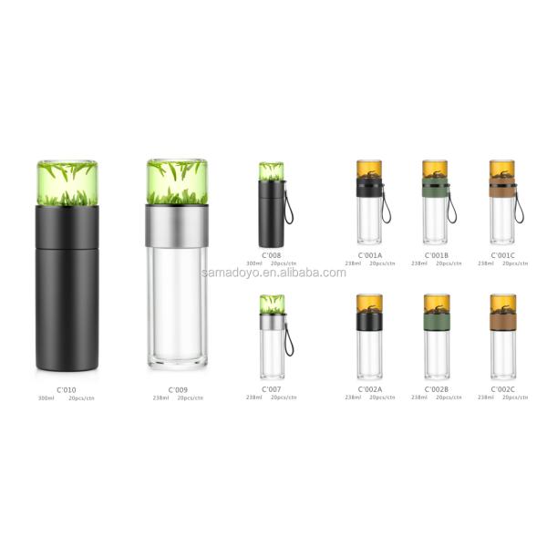 ODM Double Glass Tea Bottle Strainer Heat Resistant 238ml
