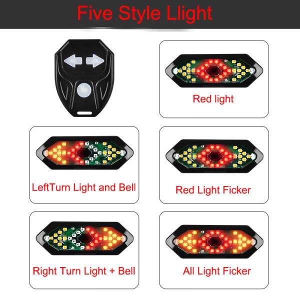 Bicycle Bike Tail Light Set Remote Control Rechargeable with Battery Power Supply