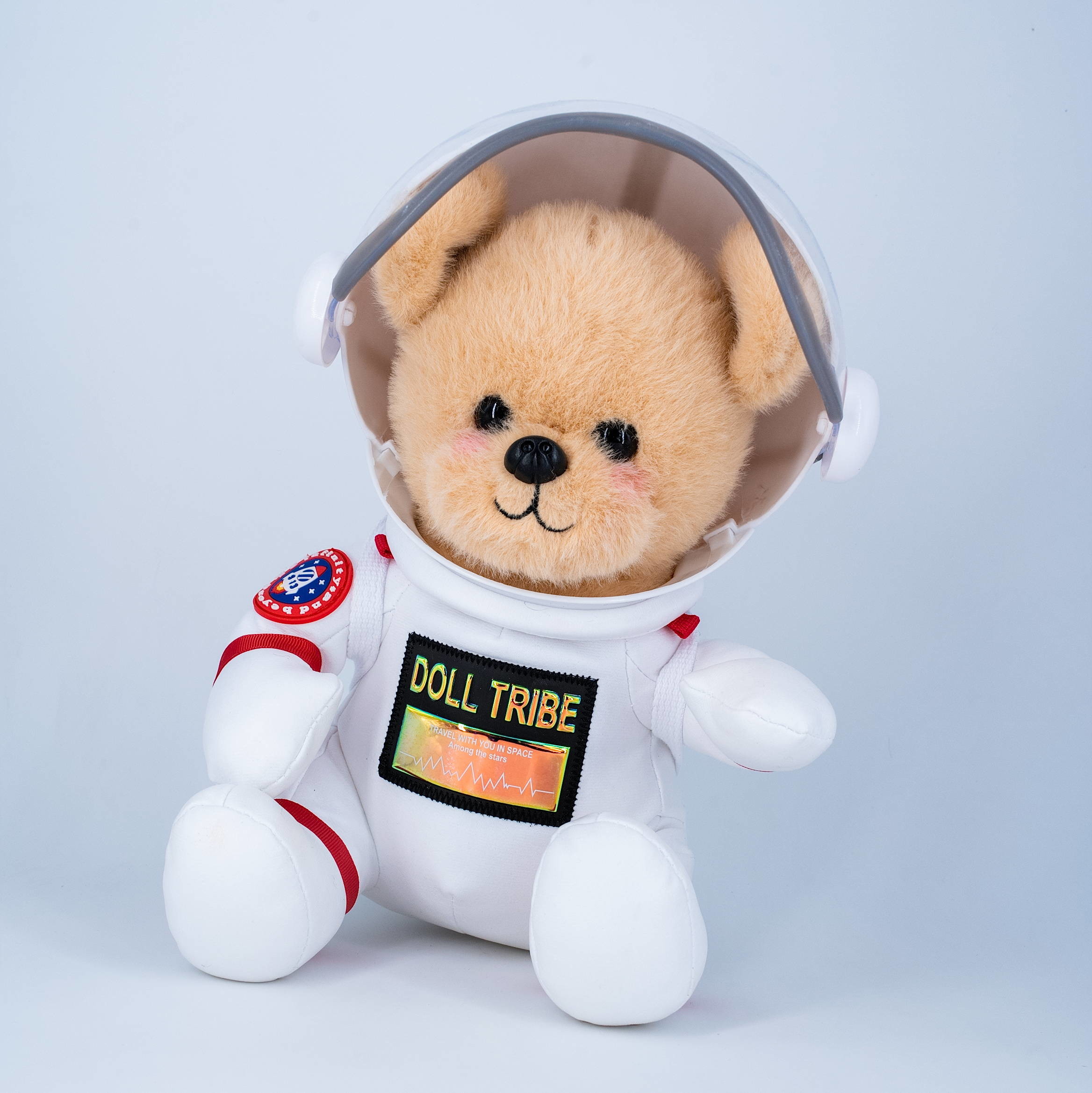 OEM ODM Plush Sitting Bear Toys With Wear Space Suit Customized Logo Tag Label