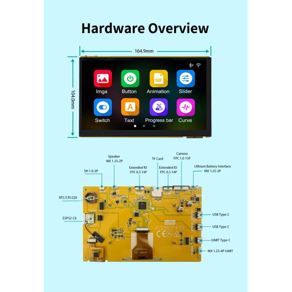 JC1060P470C_I_W JD9165 Driver Chip ESP32 Display Module for Automotive Applications 165.0*104.0 mm 7 inch lcd screen