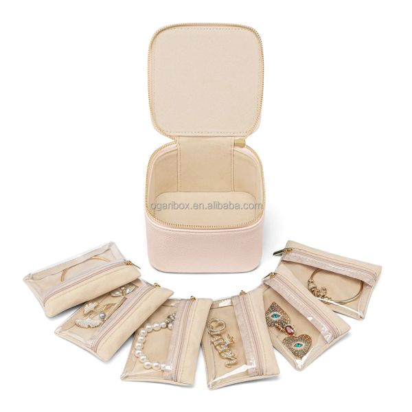 Custom Size Zip Travel Leather Jewelry Boxes Ring Necklace Storage Gift Packaging