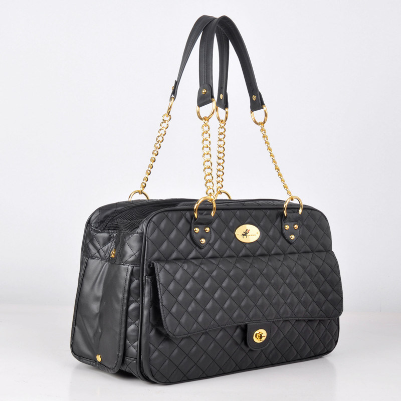 Fashion Design Grid Dog Bags Metal Golden Chain Pet Carriers