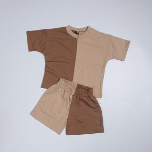 French Terry Patchwork Clothes 260gsm Teen Boys Color Tee And Short Set