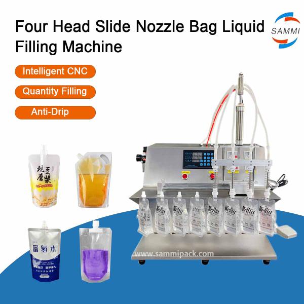 Semi Automatic Four Head Slide Nozzles Liquid Water Spout Pouch Bag Filling Machine Nozzle Bag Filler and Sealer