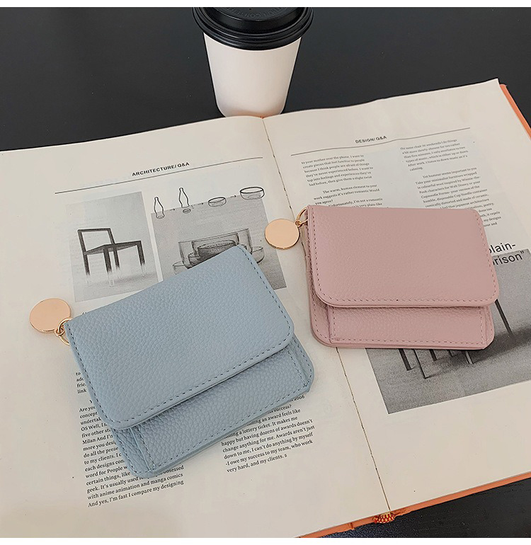 Korean Style Fashion Small Card Holder Wallet with and Trendy College Style Pendant
