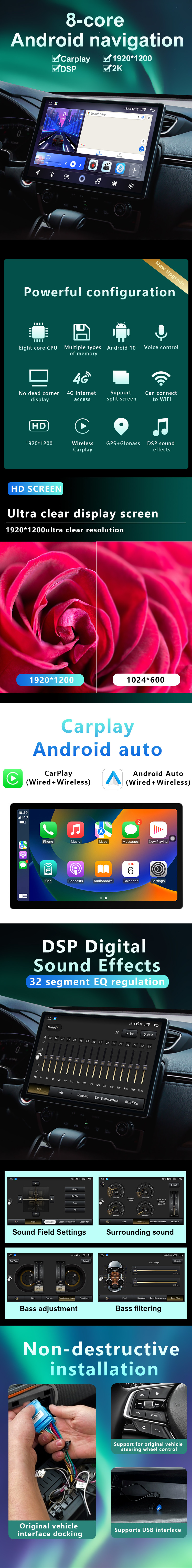 12.9 Inch Android Car Mp5 Player Intelligent CarPlay Large Screen Car Navigation GPS