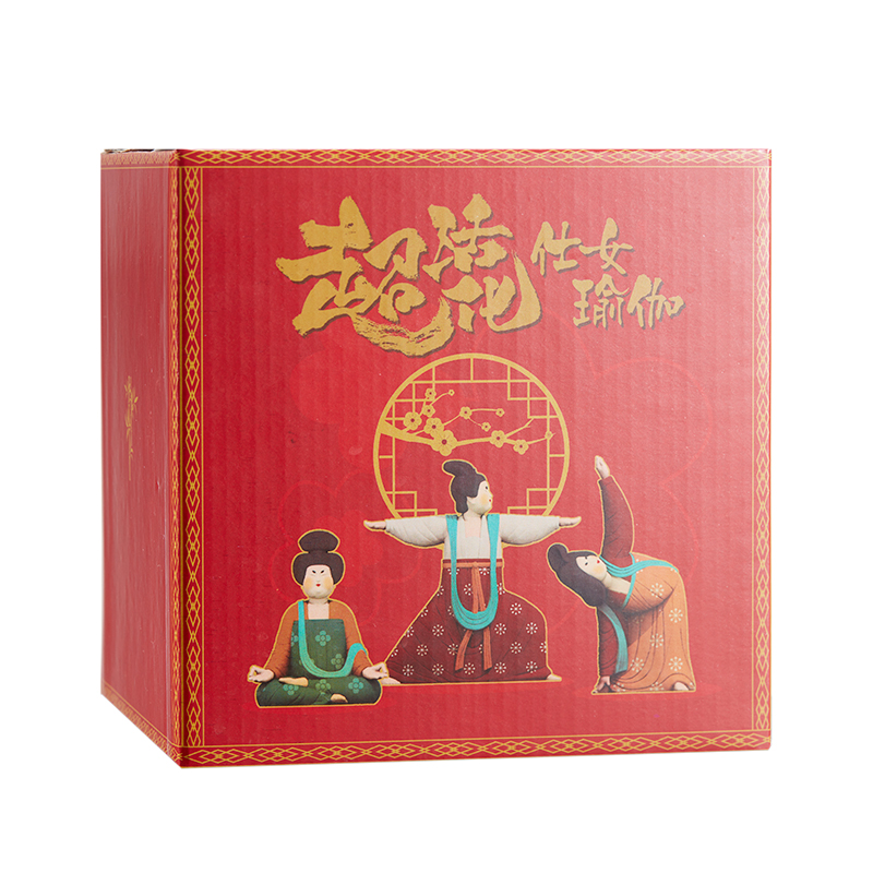 Large capacity ceramic embossed coffee and tea mug print 3d yoga lady Chinese style vintage mug