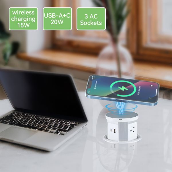 Pop Up Retractable Power Socket Outlet Flush Mount ETL Certified