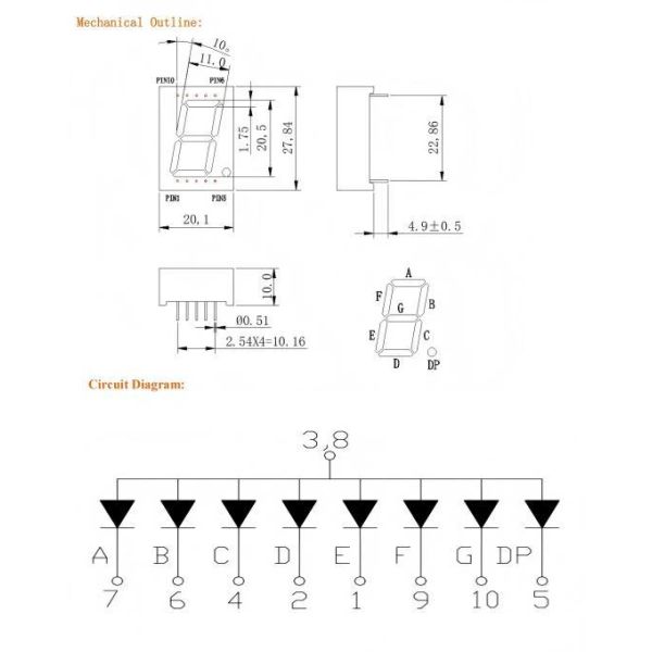 0.80 inch single digit LED 7 Segment Display