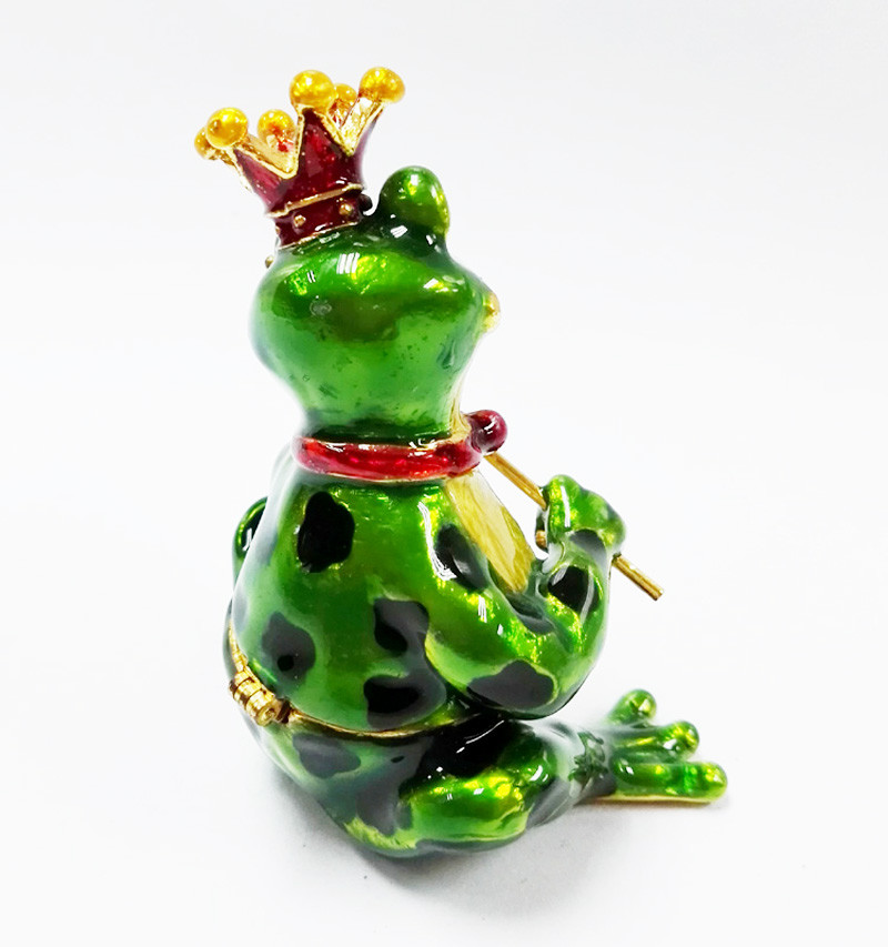 Mini Metal Frog Trinket Box Hinged Hand-Painted Animal Crystal Rhinestone Frog Jewelry Trinket Box Wedding Lady's Gift