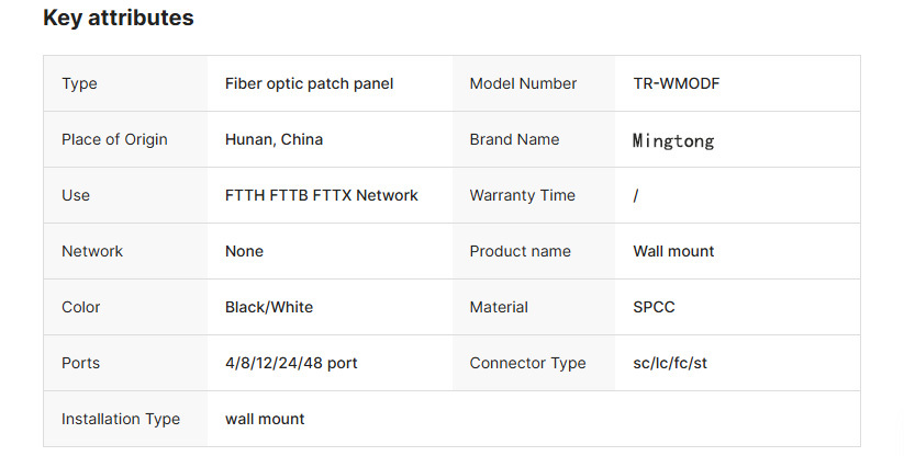 Rack/wall Mount 4/8/12/24/48 Port ODF Fiber Optic Termination Box