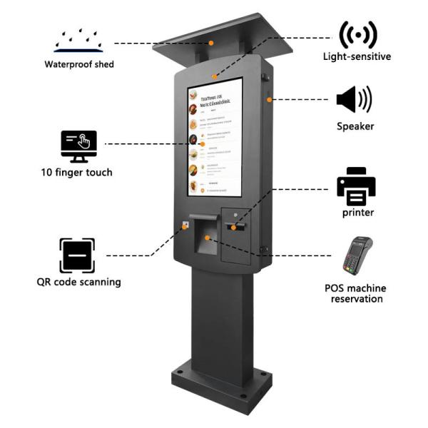32" IP65 Waterproof Self Service Payment Kiosk Outdoor Terminal with POS Bracket and Printer