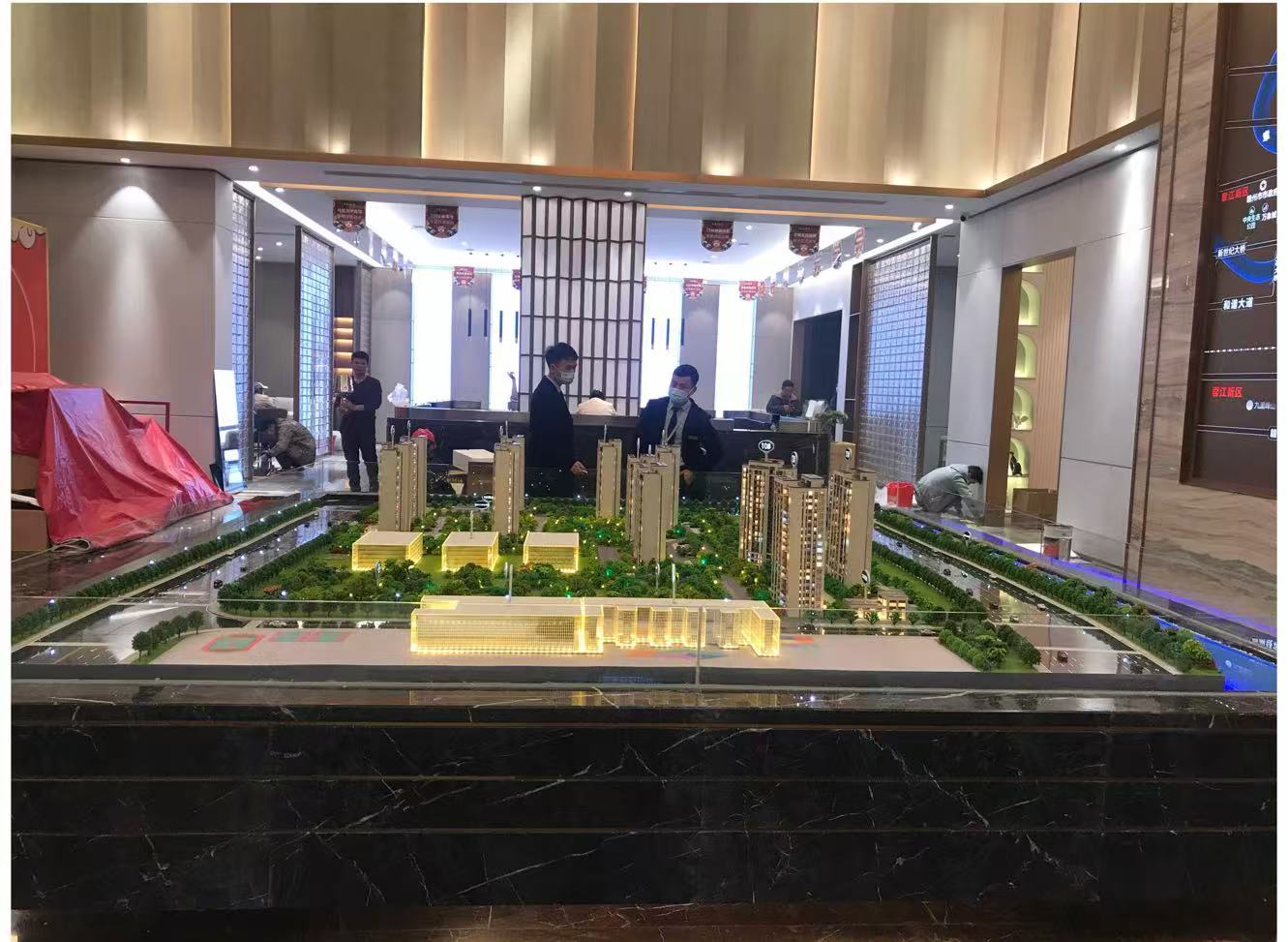 Multiple Building Architecture Models With Integrated Landscaping And Lighting