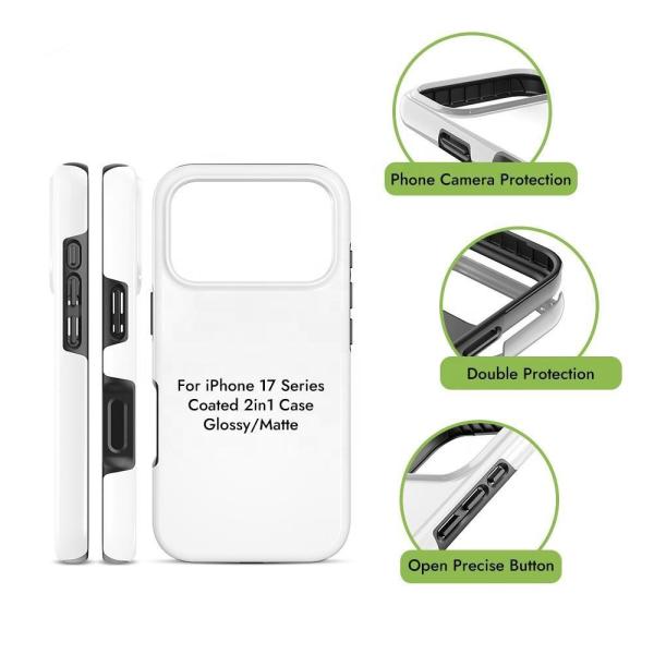 Sublimation 3d 2 In 1 Coated Phone Case Blanks Matte Glossy For Iphone 17 Series Mobile Phone Cover