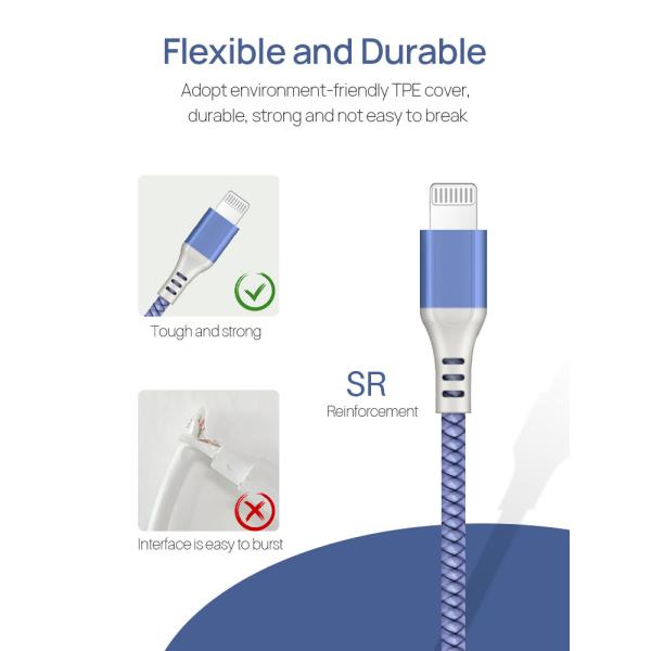 Apple IPhone Fast Charger Lightning Cable USB C 2 Pcs Set 1M 3.3ft Compatible
