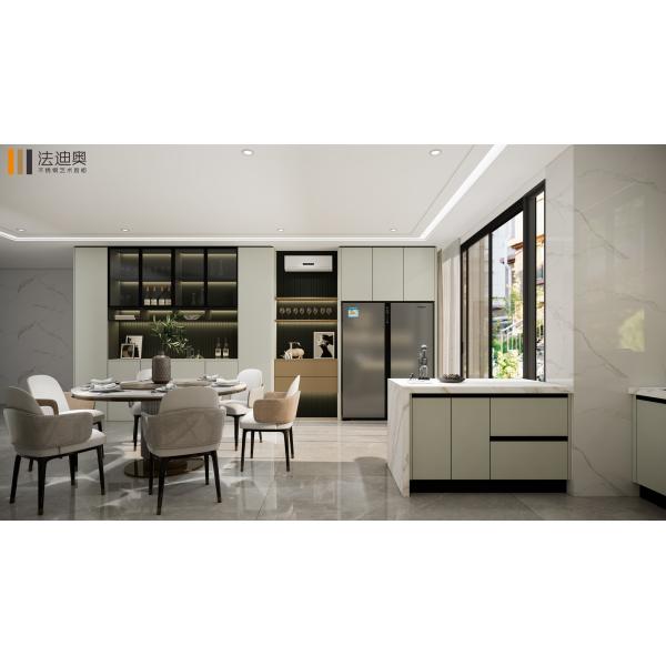 Fadior Mung Bean Grey Stainless Steel Kitchen Cabinets Elegant Custom Design With Integrated Dining Space - interior organization