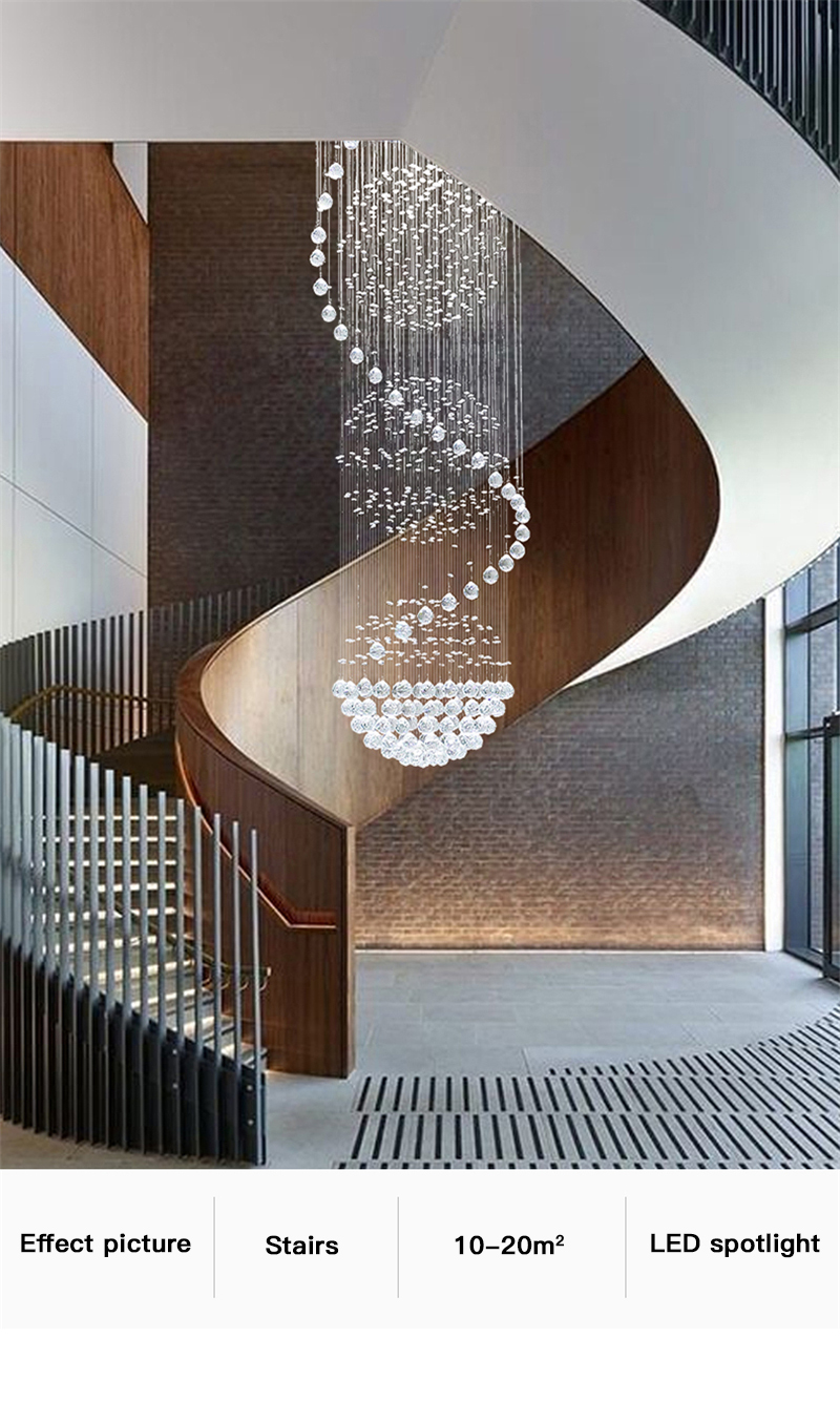 Modern Long LED Spiral Living Crystal Chandeliers Lighting Indoor crystal light chandelier(WH-NC-23)