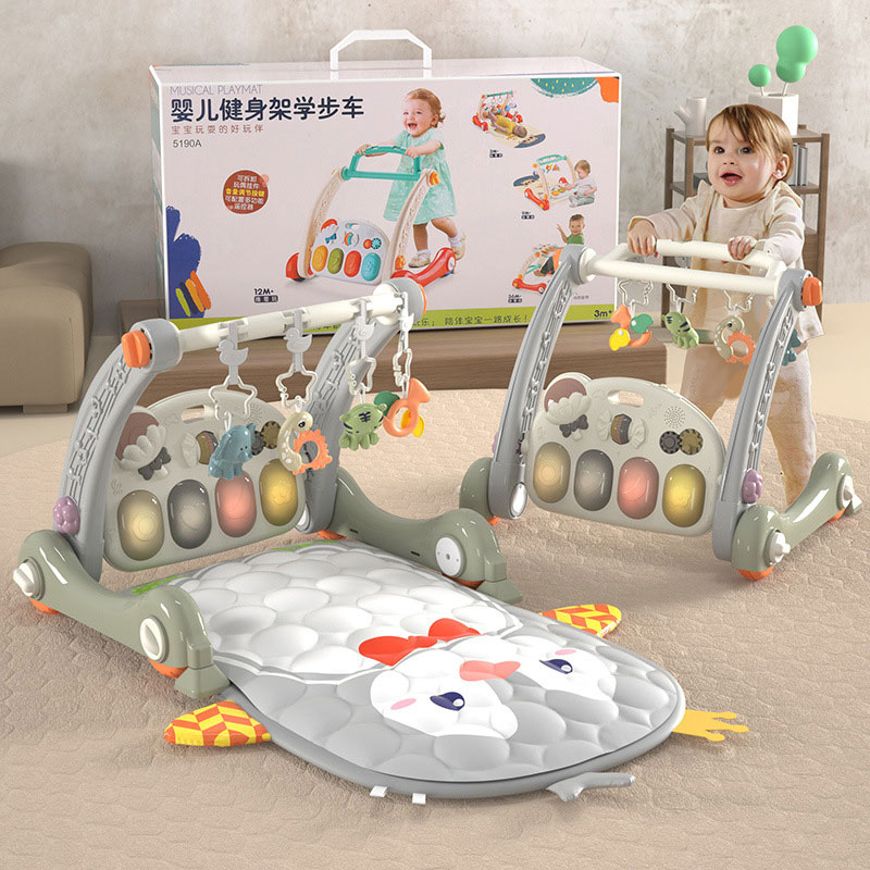Four-Wheeled Infant and Toddler Foot Piano 2-In-1 Learning Walker Handcart in Plastic