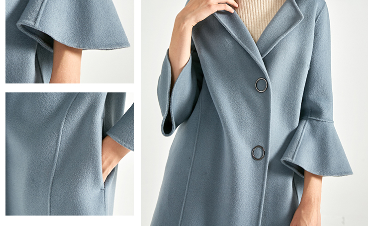 Fashion Long Section Wool Cashmere Coat Womens Light Blue Color For Winter